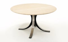 Osvaldo Borsani Round Dining / Center / Game Table with Travertine Top, Signed