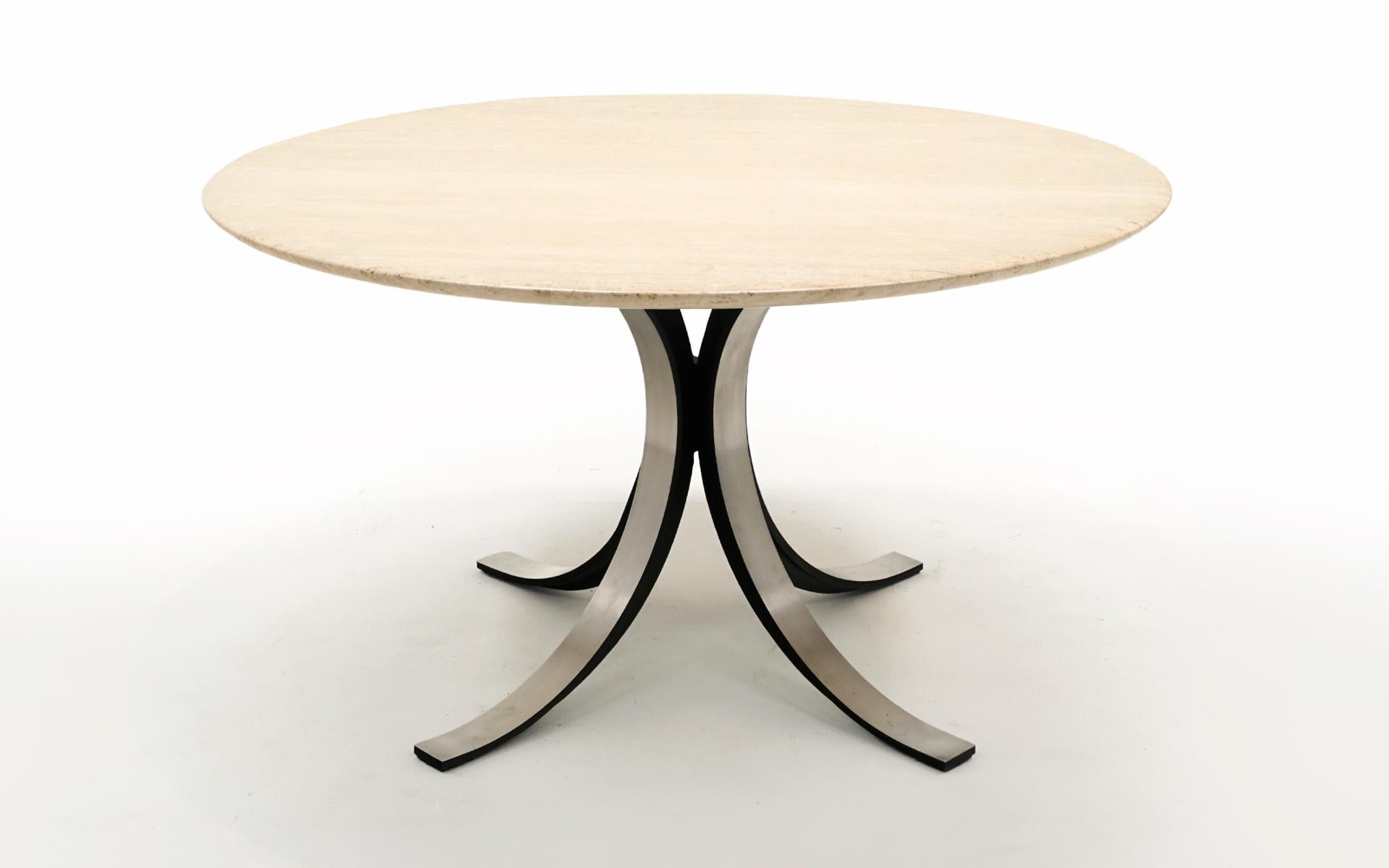 Mid-Century Modern Osvaldo Borsani Round Dining / Center / Game Table with Travertine Top, Signed For Sale