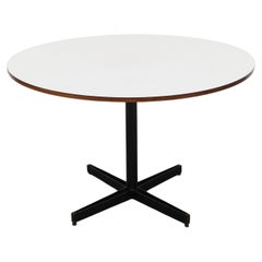 Osvaldo Borsani Round Pedestal Table with Laminate Top, Teak Edge & Black Base