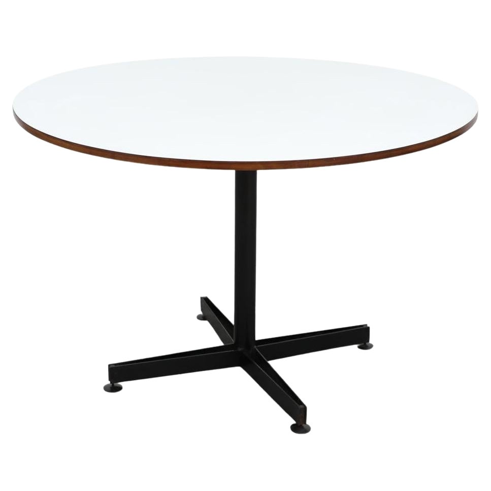 Osvaldo Borsani Round Pedestal Table with Laminate Top, Teak Edge & Black Base