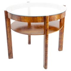 Osvaldo Borsani Runder Couchtisch aus Nussbaumwurzelholz im Deko-Stil, zwei Einlegeböden, Glasplatte, 1931