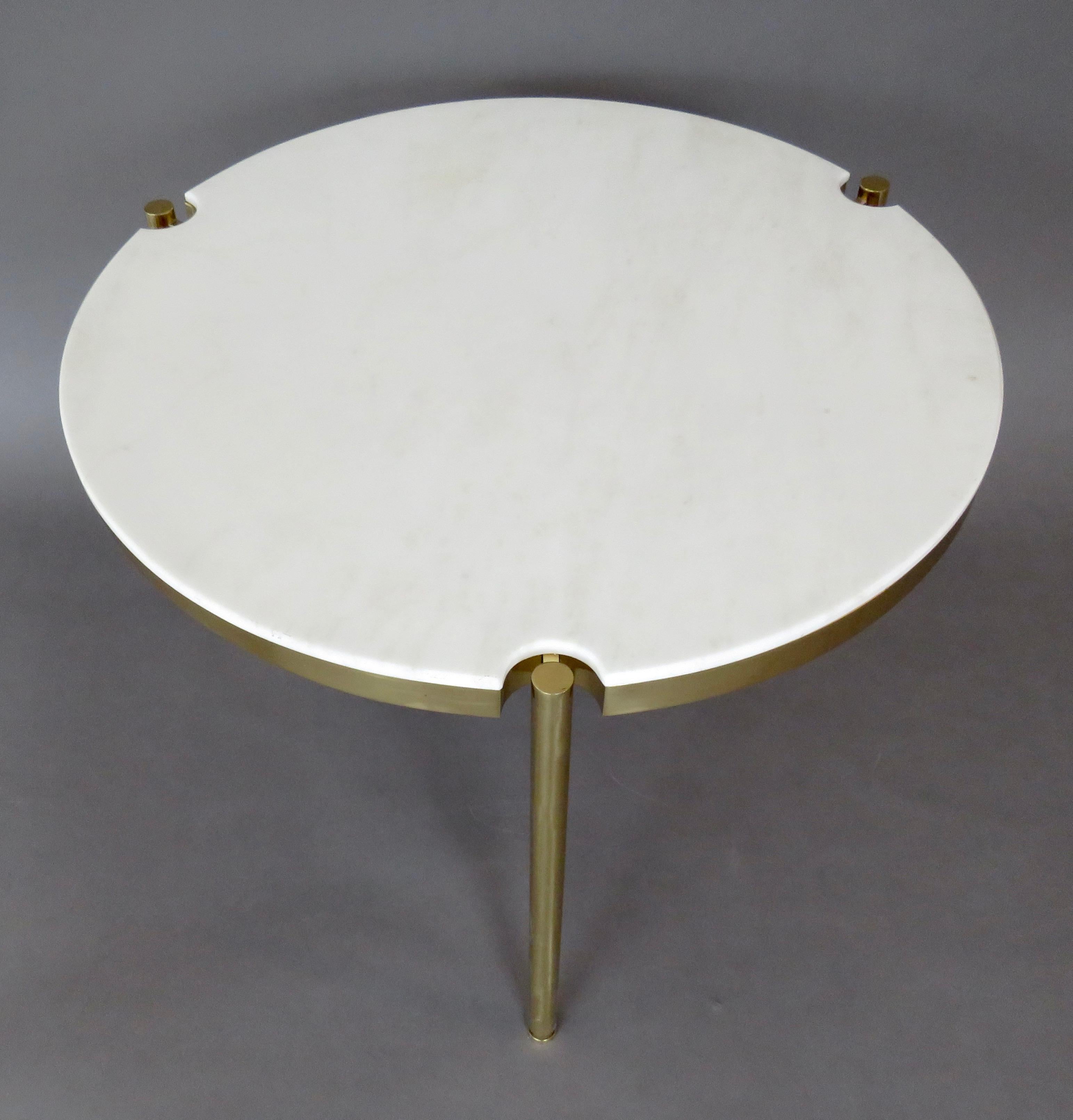 Osvaldo Borsani for Tecno Side or Small Coffee Table Brass and Carrara Marble  In Good Condition In Chicago, IL