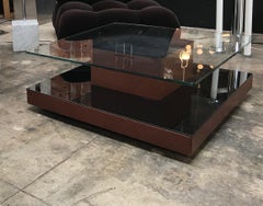 Osvaldo Borsani Square Coffee Table in Leather and Mirror, Italy, 1970s
