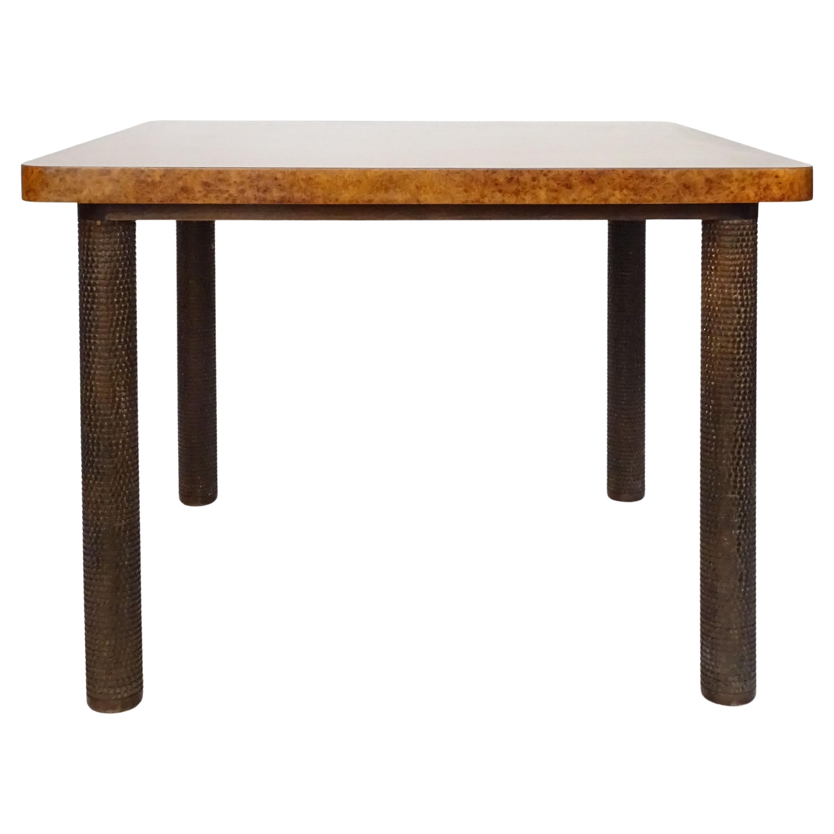 Osvaldo Borsani Square Dining Table with Burlwood Top and Carved Wooden legs