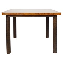 Osvaldo Borsani Square Dining Table with Burlwood Top and Carved Wooden legs