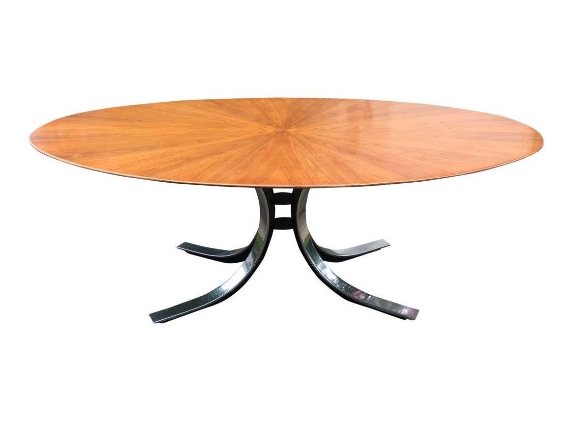 Mid-Century Modern Starburst Wood Top Oval Dining Room Table Stow Davis