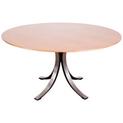 Osvaldo Borsani Steel and Rosewood "T69" Round Dining Table for Tecno, 1960s