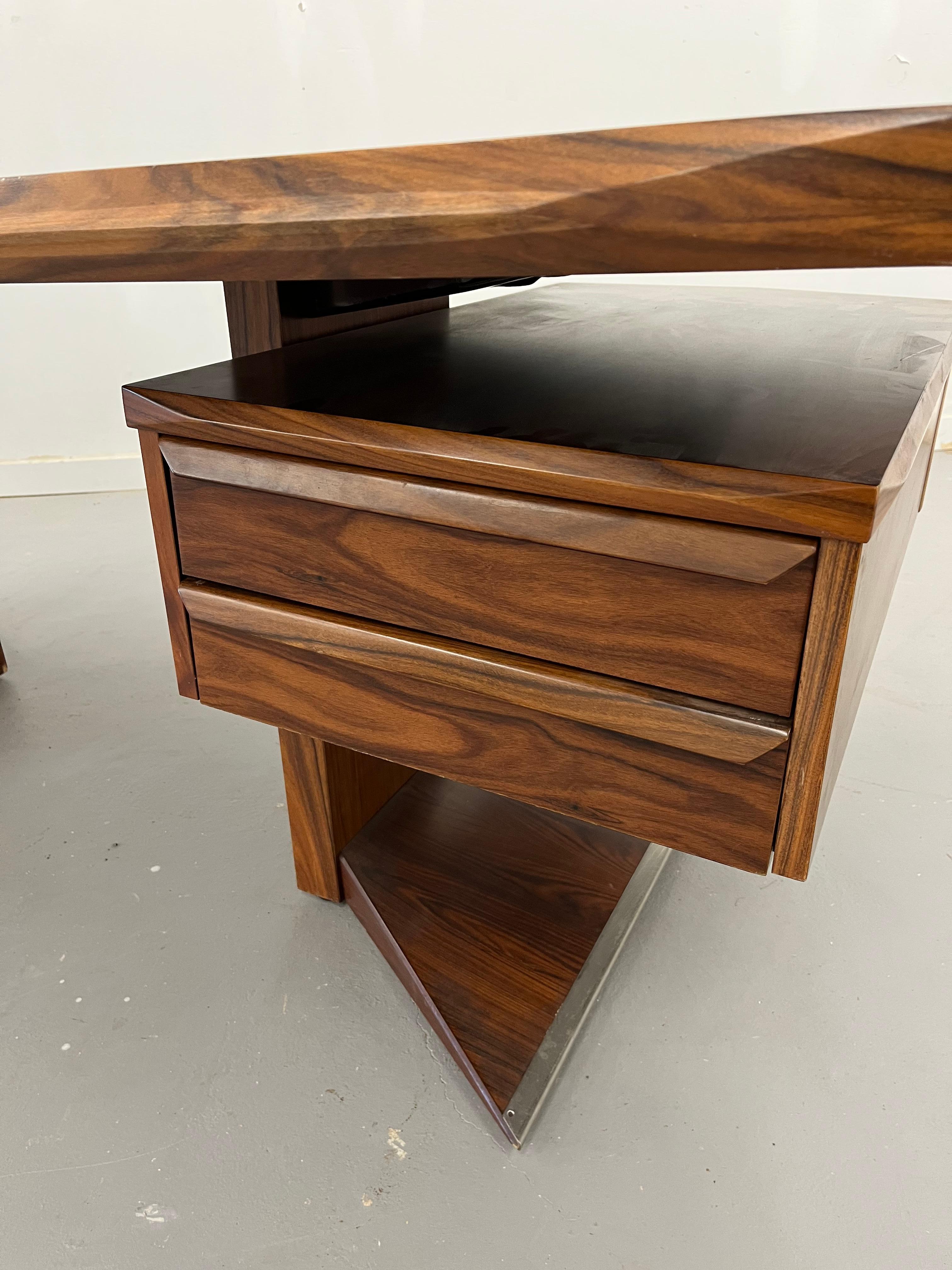 Woodwork Osvaldo Borsani Style  Exotic Wood  Midcentury Directorial  Desk For Sale