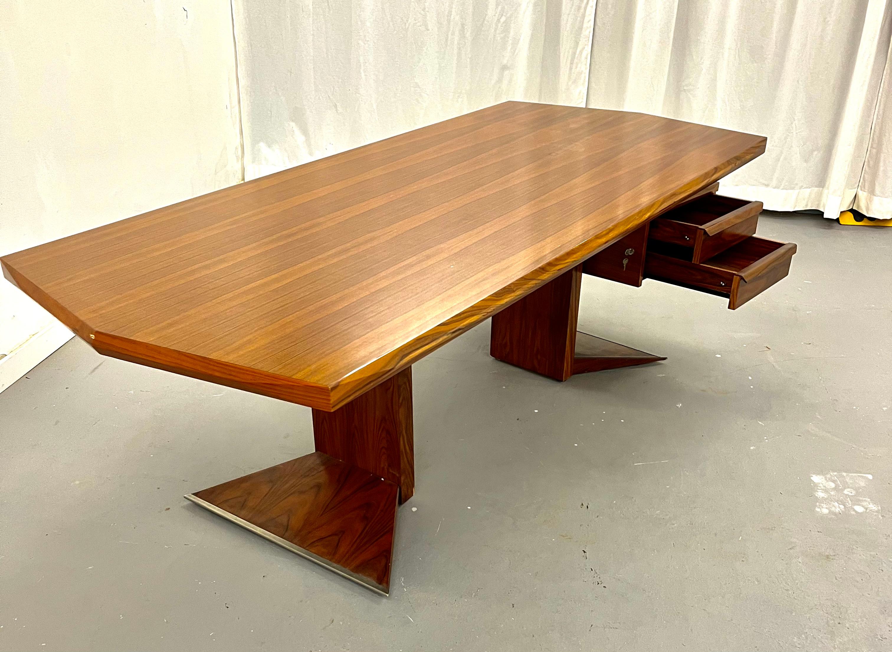 Osvaldo Borsani Style  Exotic Wood  Midcentury Directorial  Desk For Sale 1