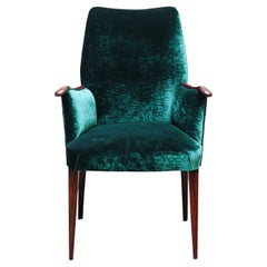 Osvaldo Borsani Style Elegant Wooden Armchair and  Green Fabric, Italy 1960s