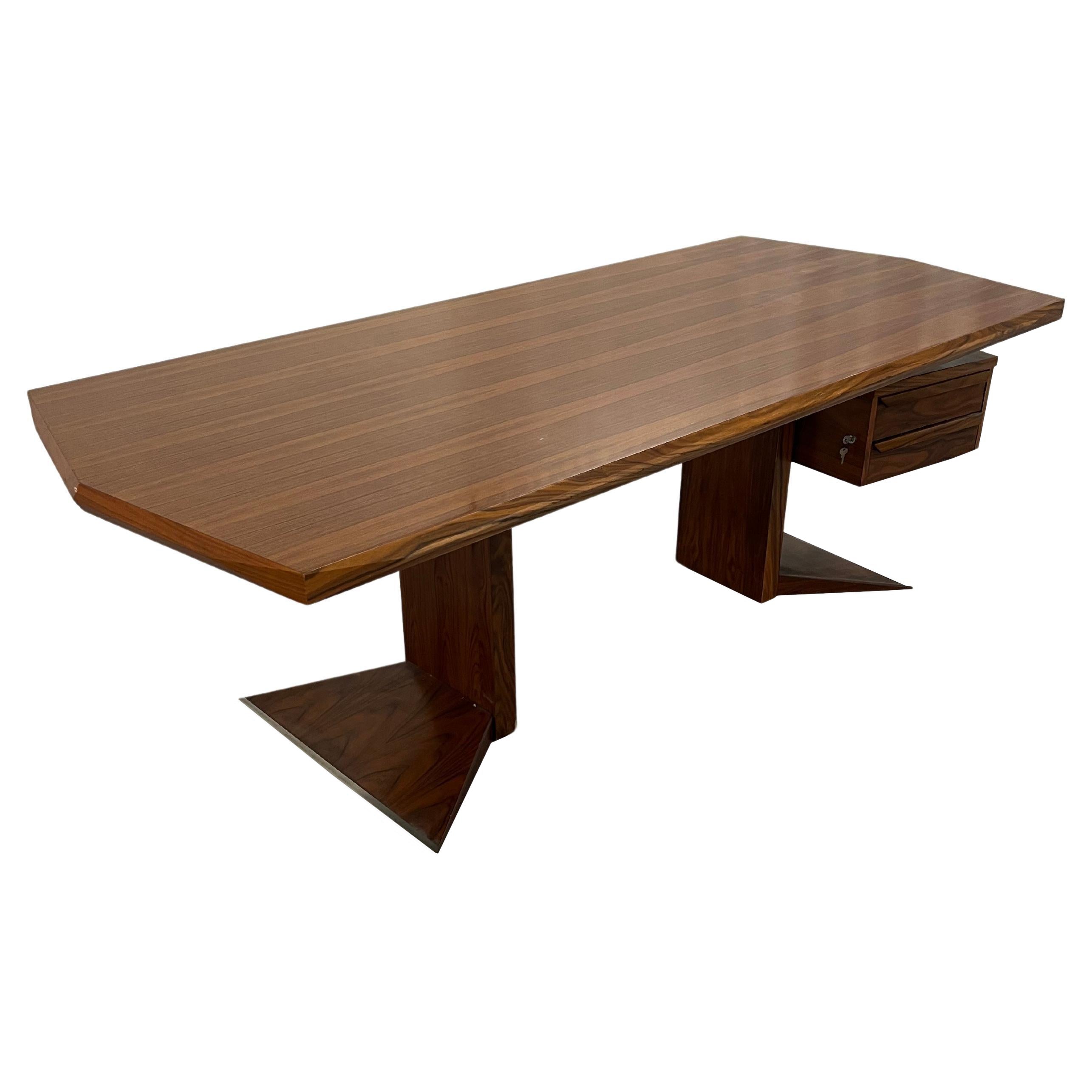 Osvaldo Borsani Style Exotic Wood Midcentury Directorial Desk