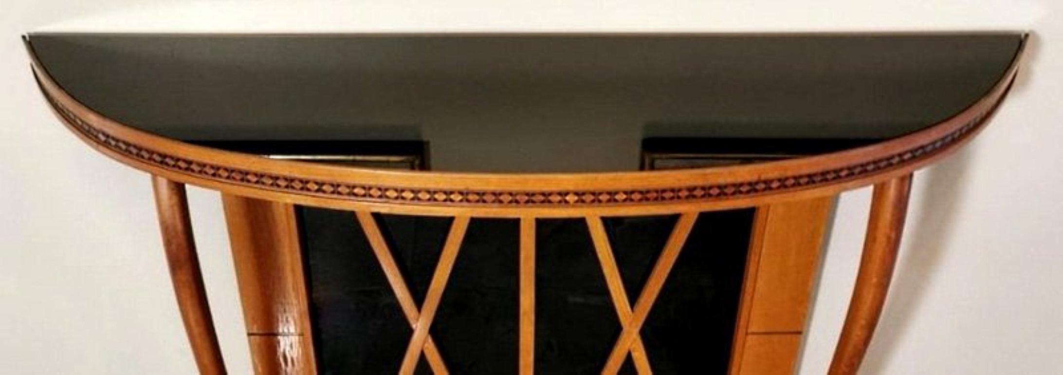 Osvaldo Borsani Style Italian Cherrywood Console Table with Black Glass 3