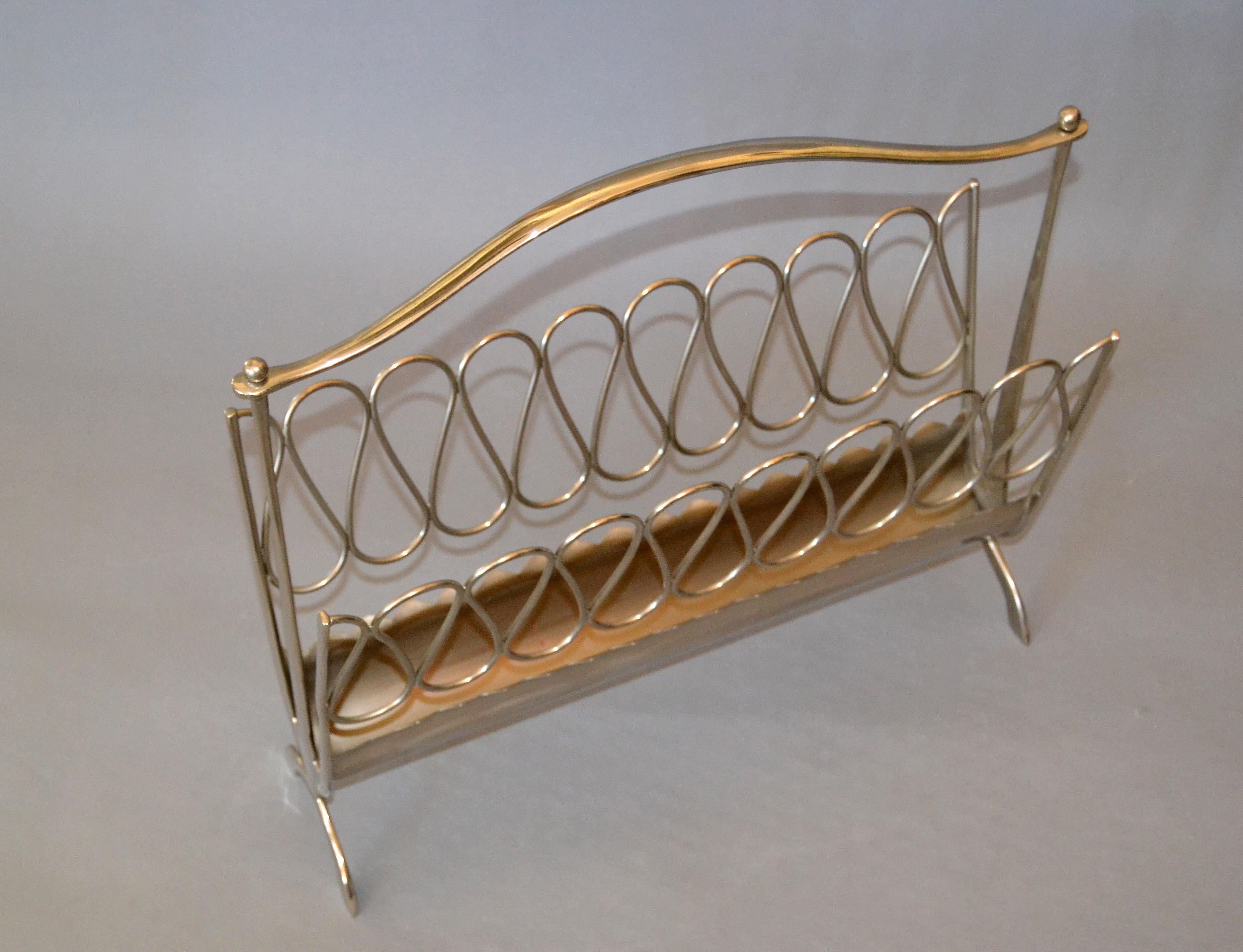 20th Century Osvaldo Borsani Style Mid-Century Modern Scrolled Stainless Steel Magazine Rack For Sale