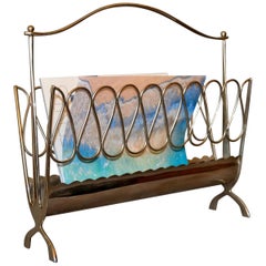 Used Osvaldo Borsani Style Mid-Century Modern Scrolled Stainless Steel Magazine Rack