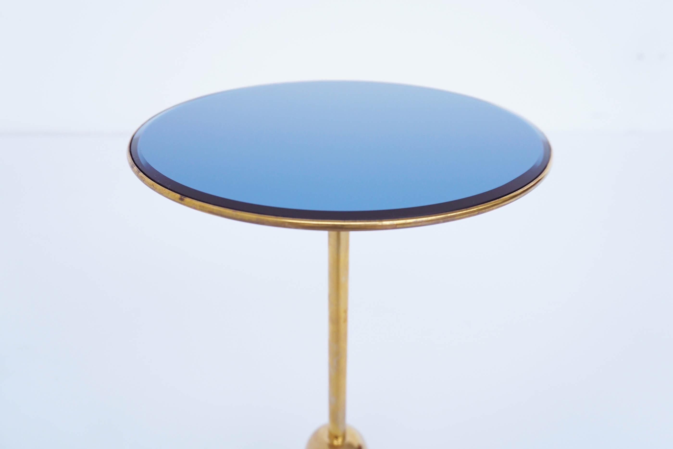 Mid-Century Modern Osvaldo Borsani T1 Side Table in Brass and Blu Mirrored Glass, Italy, 1950