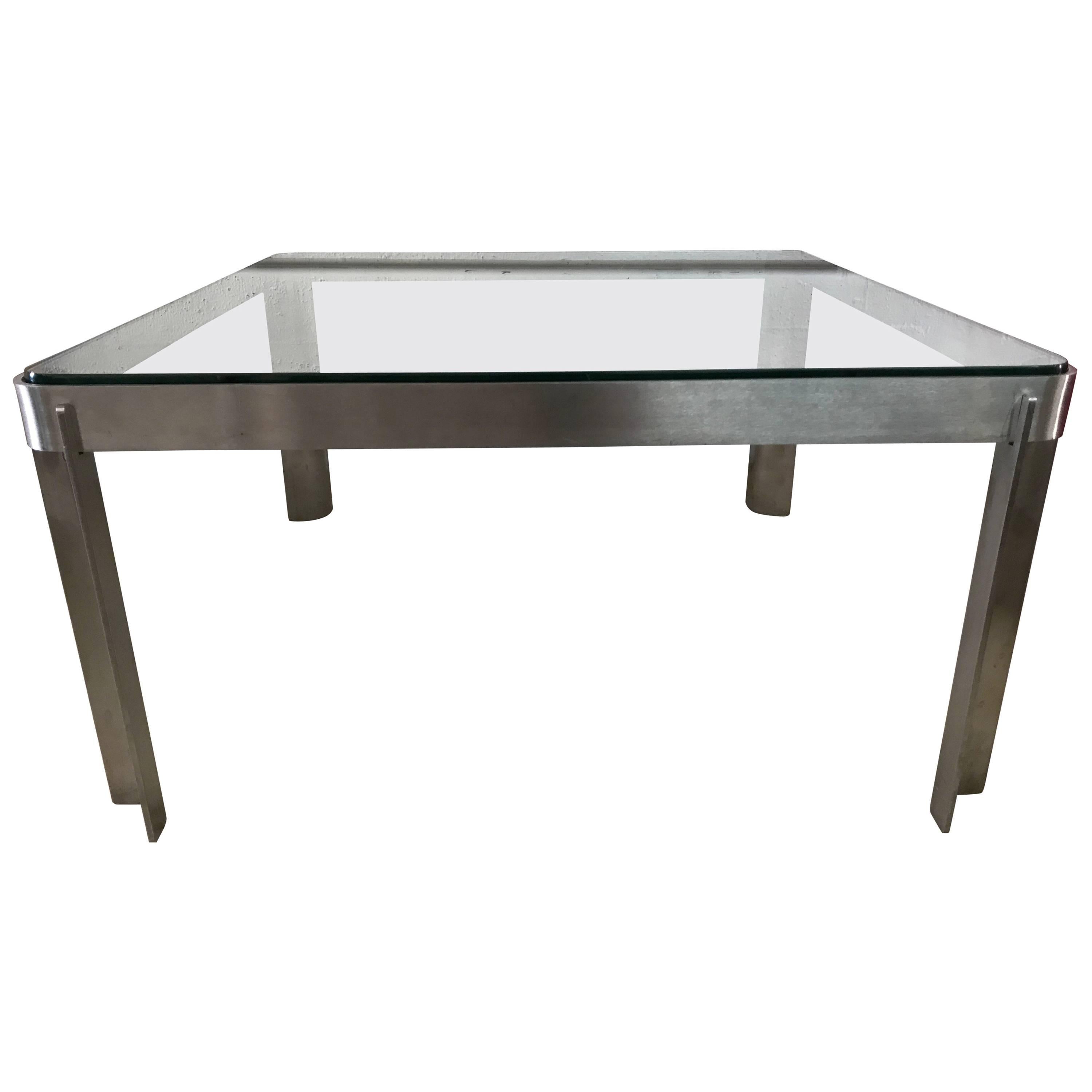 Osvaldo Borsani T113 Steel Glass Coffee or Cocktail Table, Tecno, Italy, 1970s