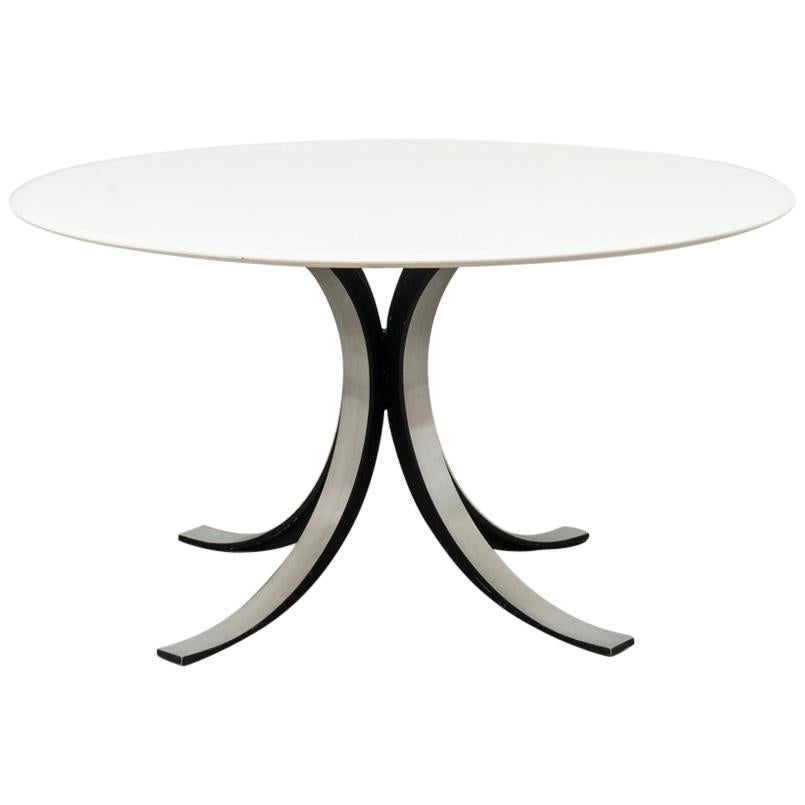 Osvaldo Borsani T69 Midcentury Round White Side Table for Tecno, 1963 For Sale