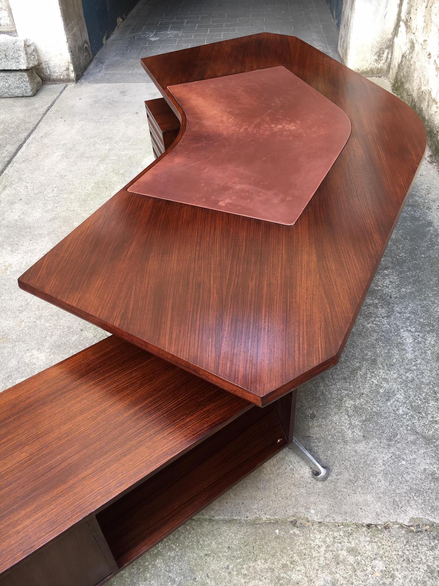 Italian Osvaldo Borsani T96 Rosewood & Steel Boomerang Writing Desk by Tecno, Italy 1956