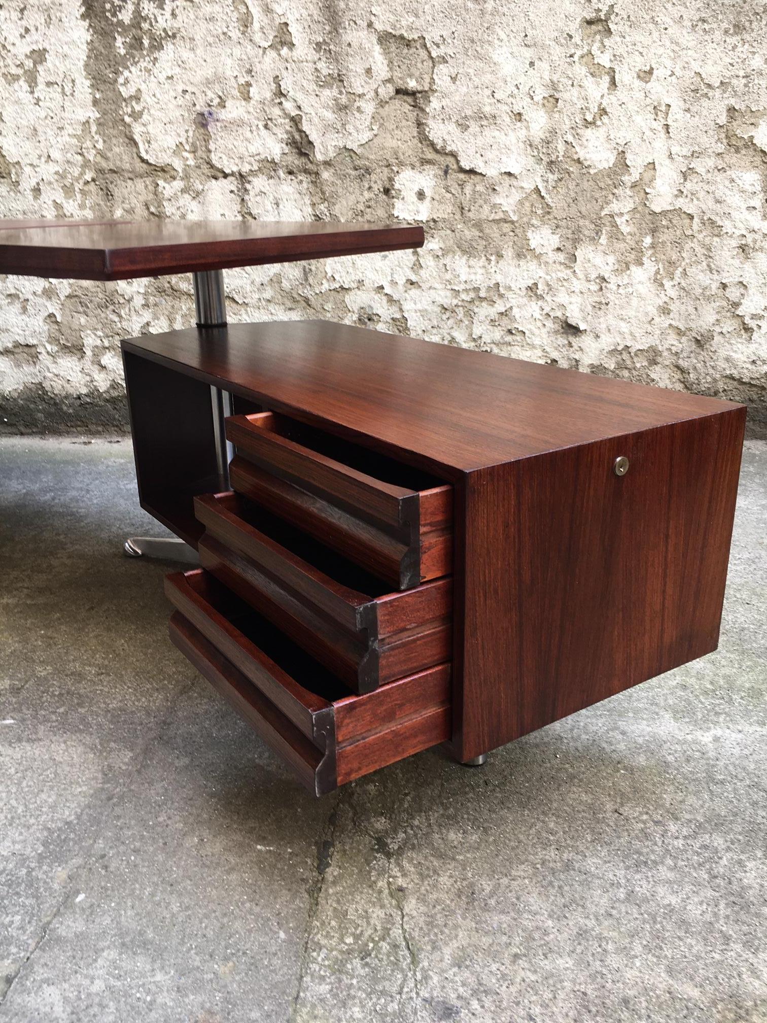 Osvaldo Borsani T96 Rosewood & Steel Boomerang Writing Desk by Tecno, Italy 1956 1