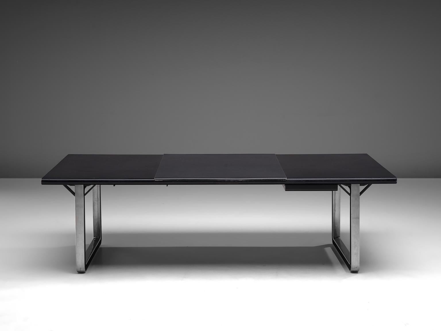 Mid-Century Modern Osvaldo Borsani Table with Black Leather Inlay