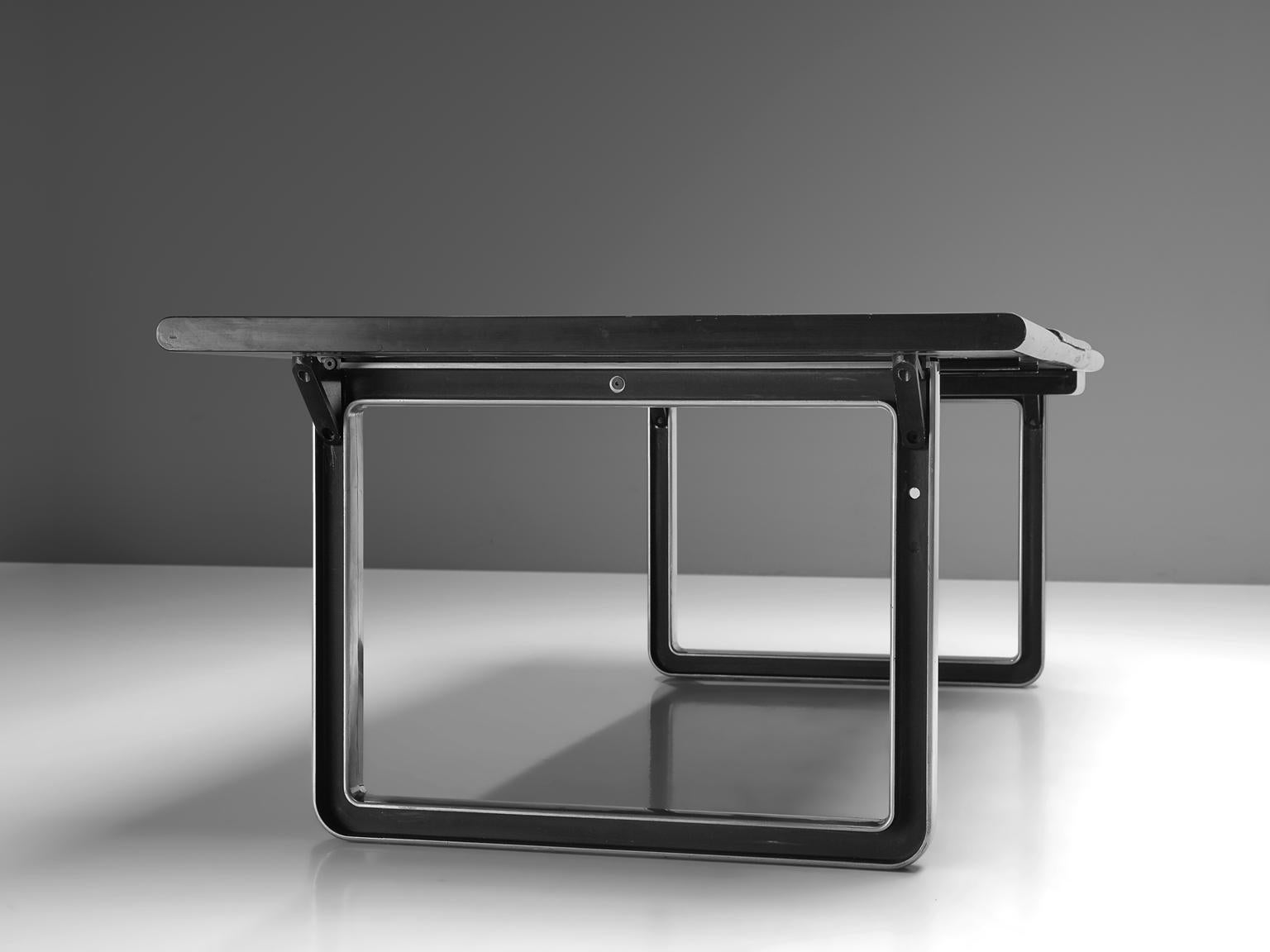 Aluminum Osvaldo Borsani Table with Black Leather Inlay