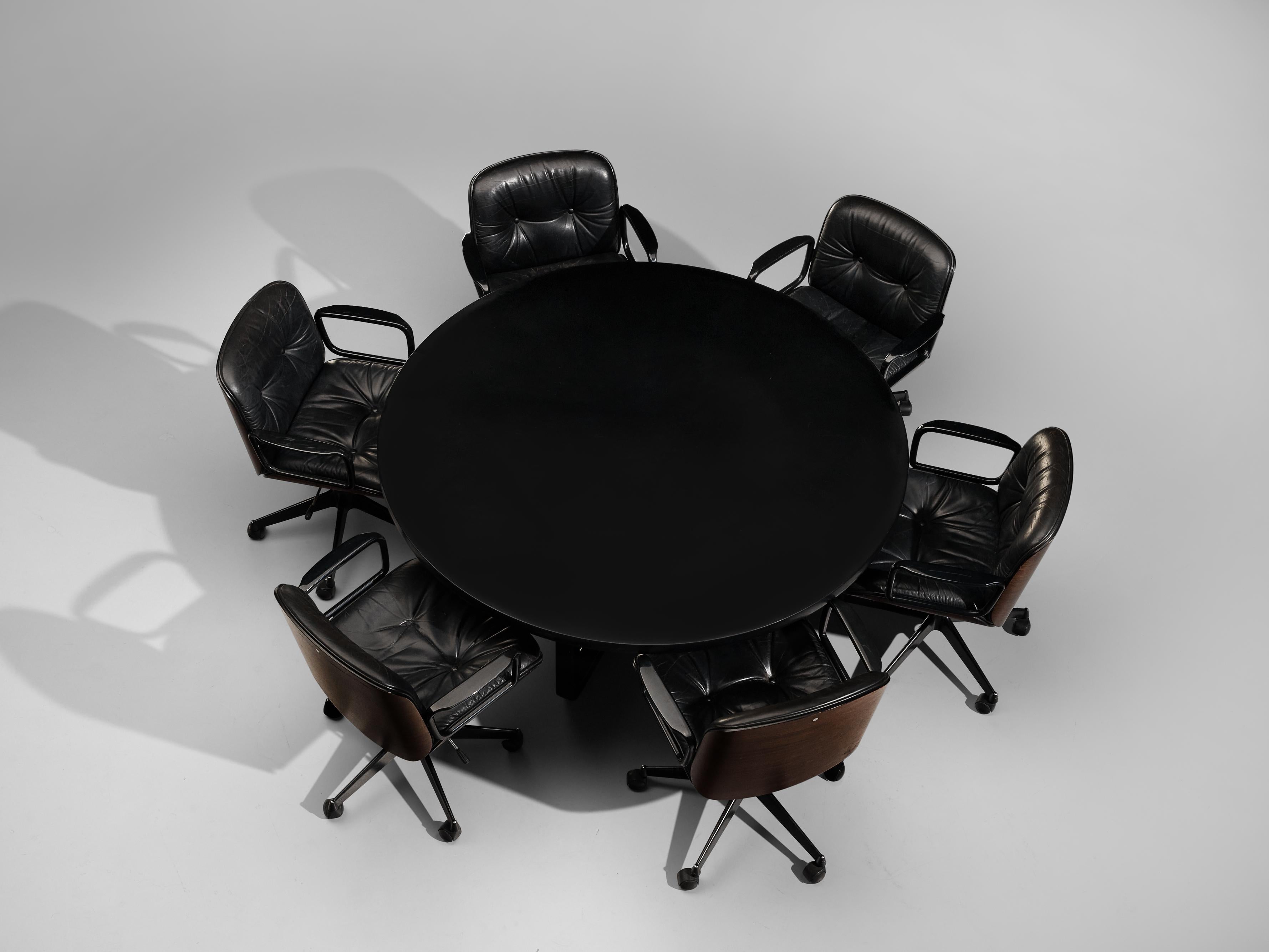 Italian Osvaldo Borsani Table with Set of Six Swivel Chairs by Ico Parisi