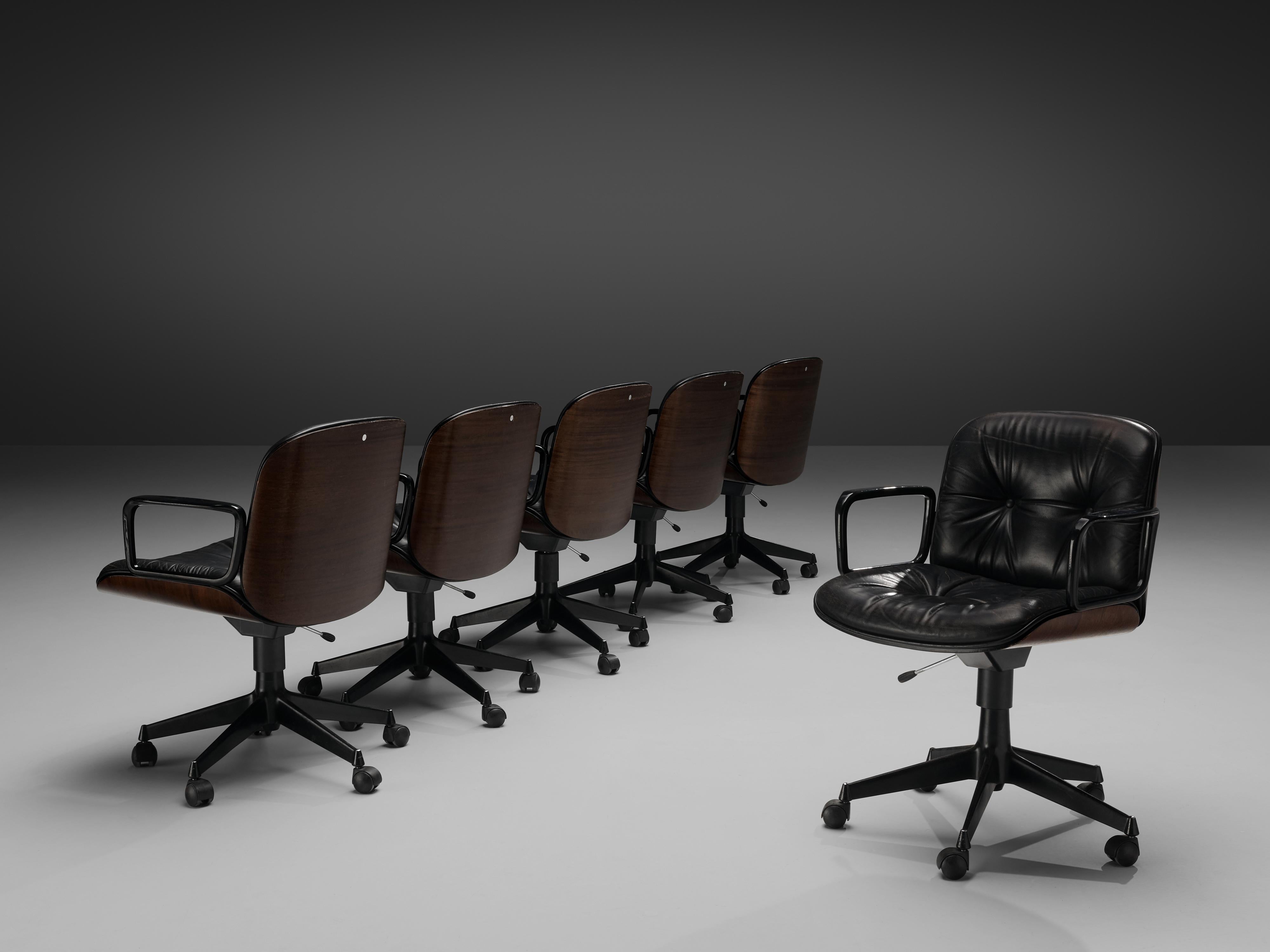 Mid-20th Century Osvaldo Borsani Table with Set of Six Swivel Chairs by Ico Parisi