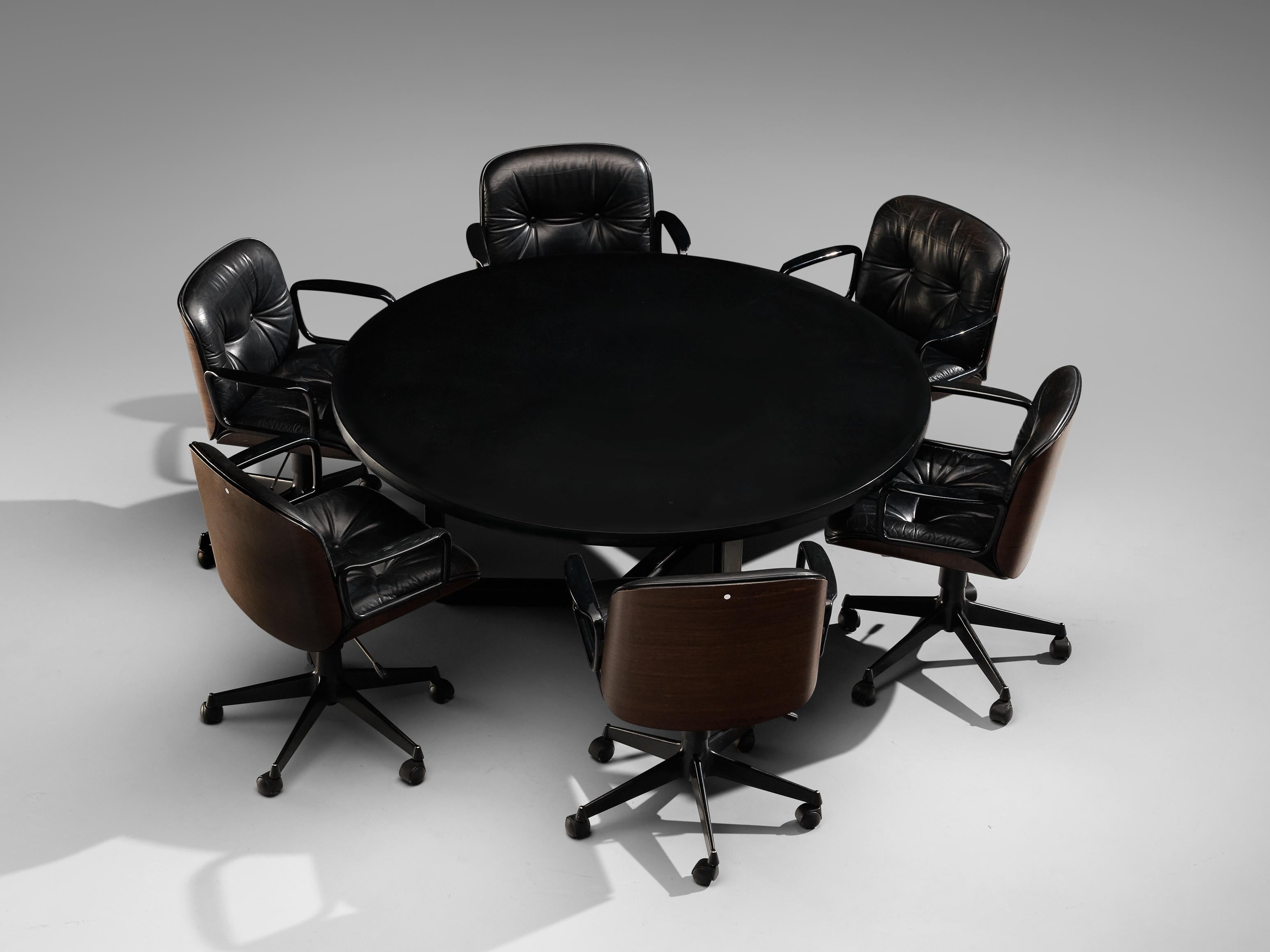 Metal Osvaldo Borsani Table with Set of Six Swivel Chairs by Ico Parisi