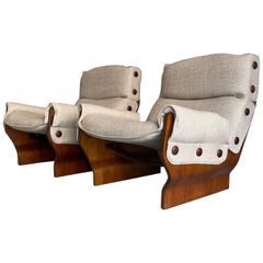 Vintage Osvaldo Borsani Tecno Pair of P110 Canada Lounge Chair Fabric Walnut Italy 1965