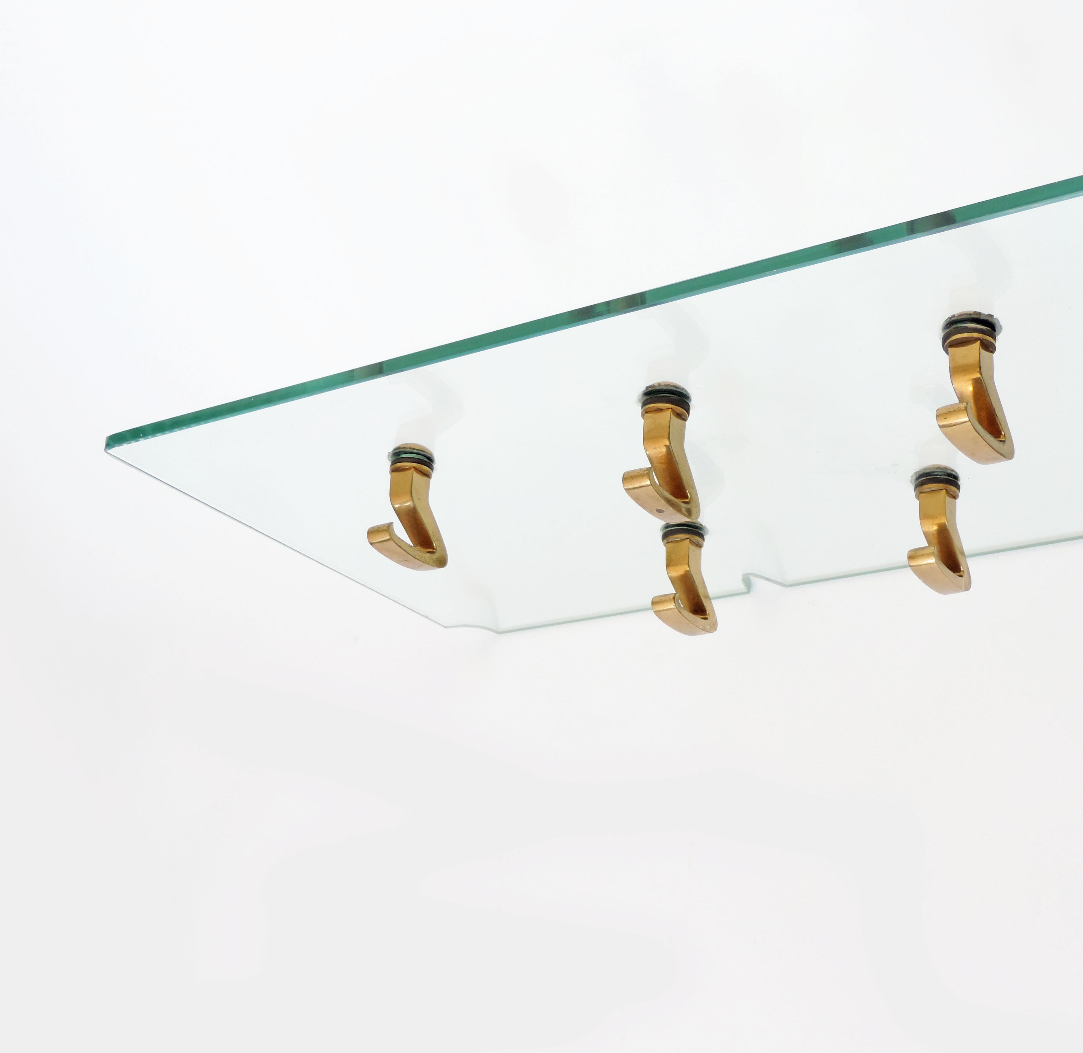 Osvaldo Borsani Wall Coat Hanger in Glass and Brass, Italy, 1950s For Sale 4