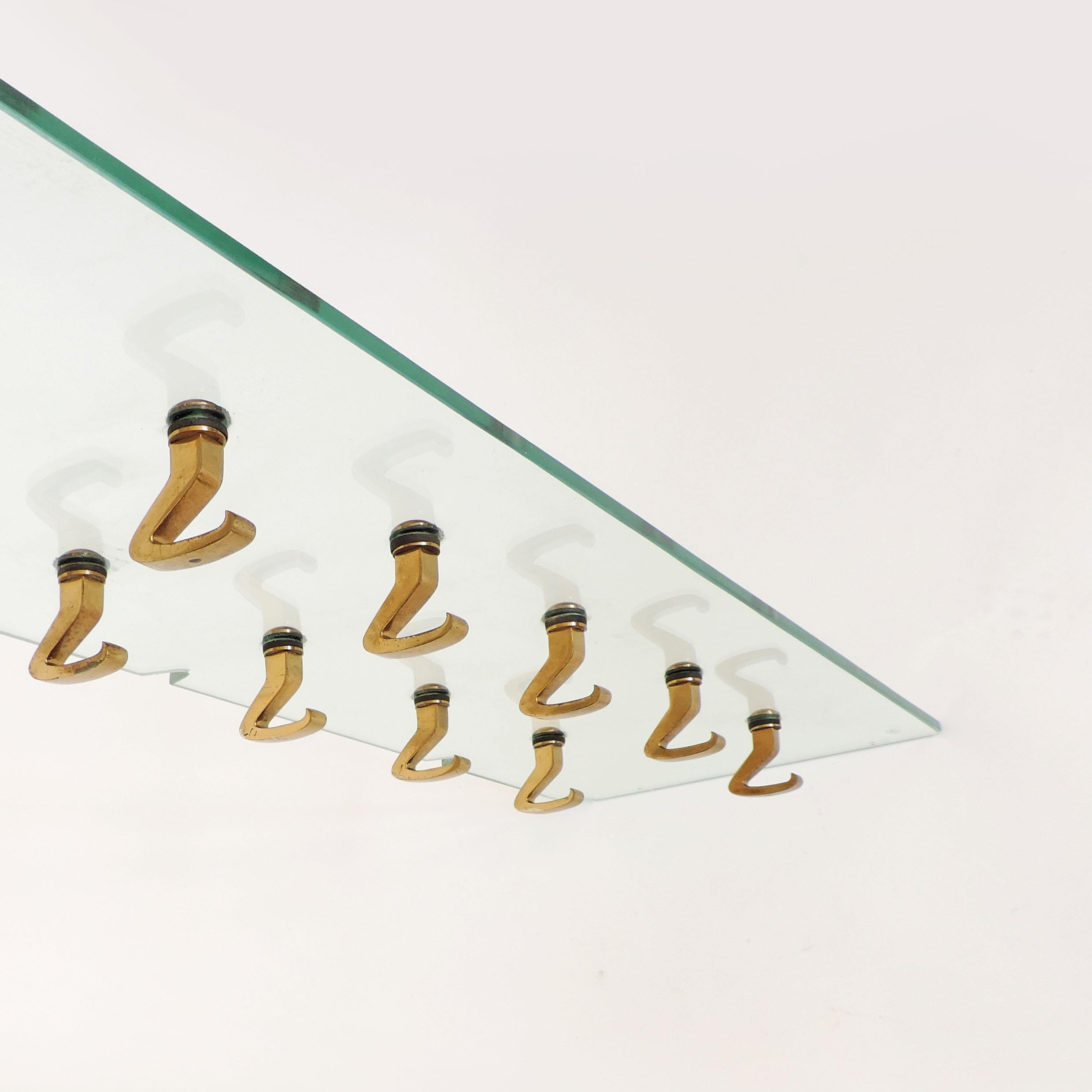 Italian Osvaldo Borsani Wall Coat Hanger in Glass and Brass, Italy, 1950s For Sale