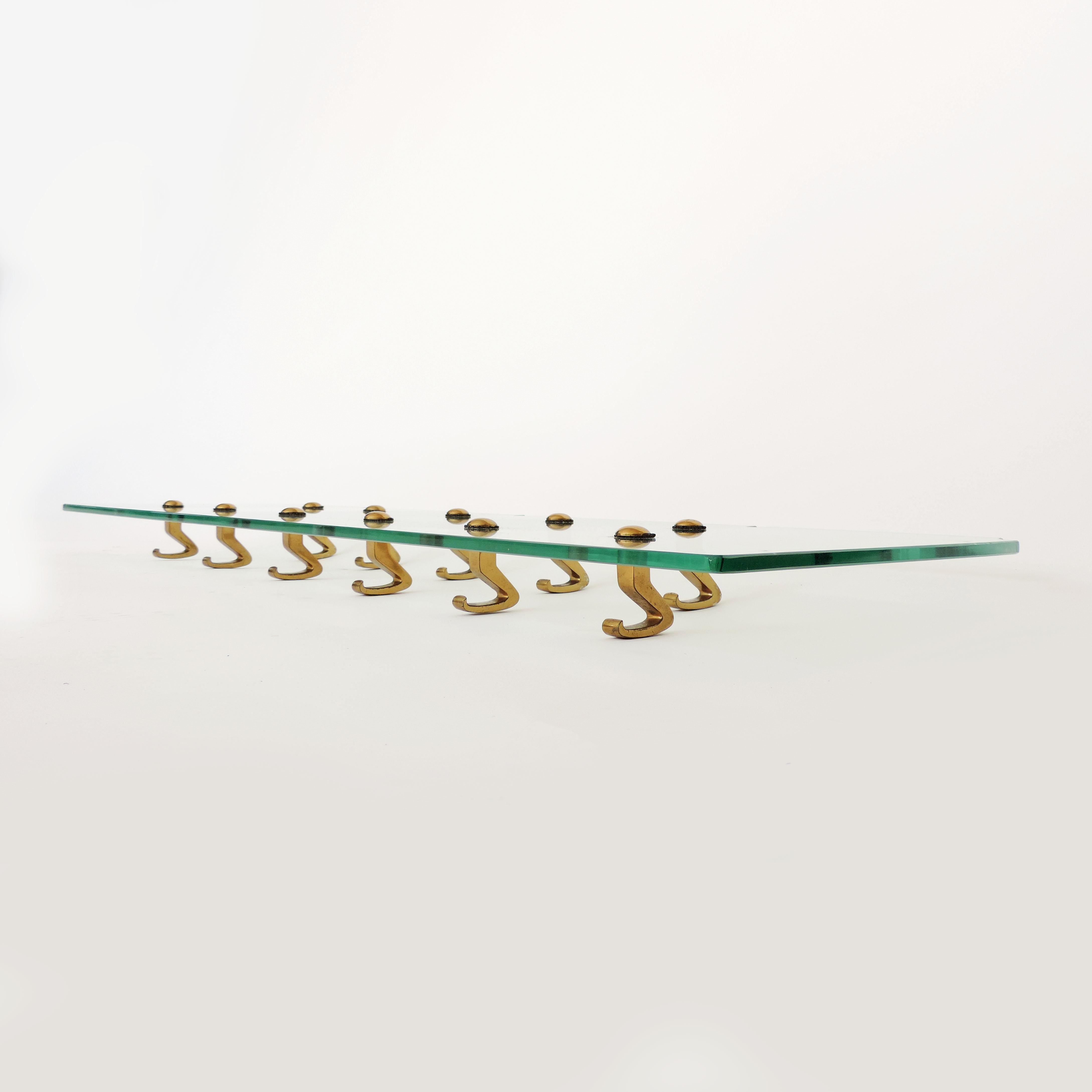 Osvaldo Borsani Wall Coat Hanger in Glass and Brass, Italy, 1950s For Sale 1