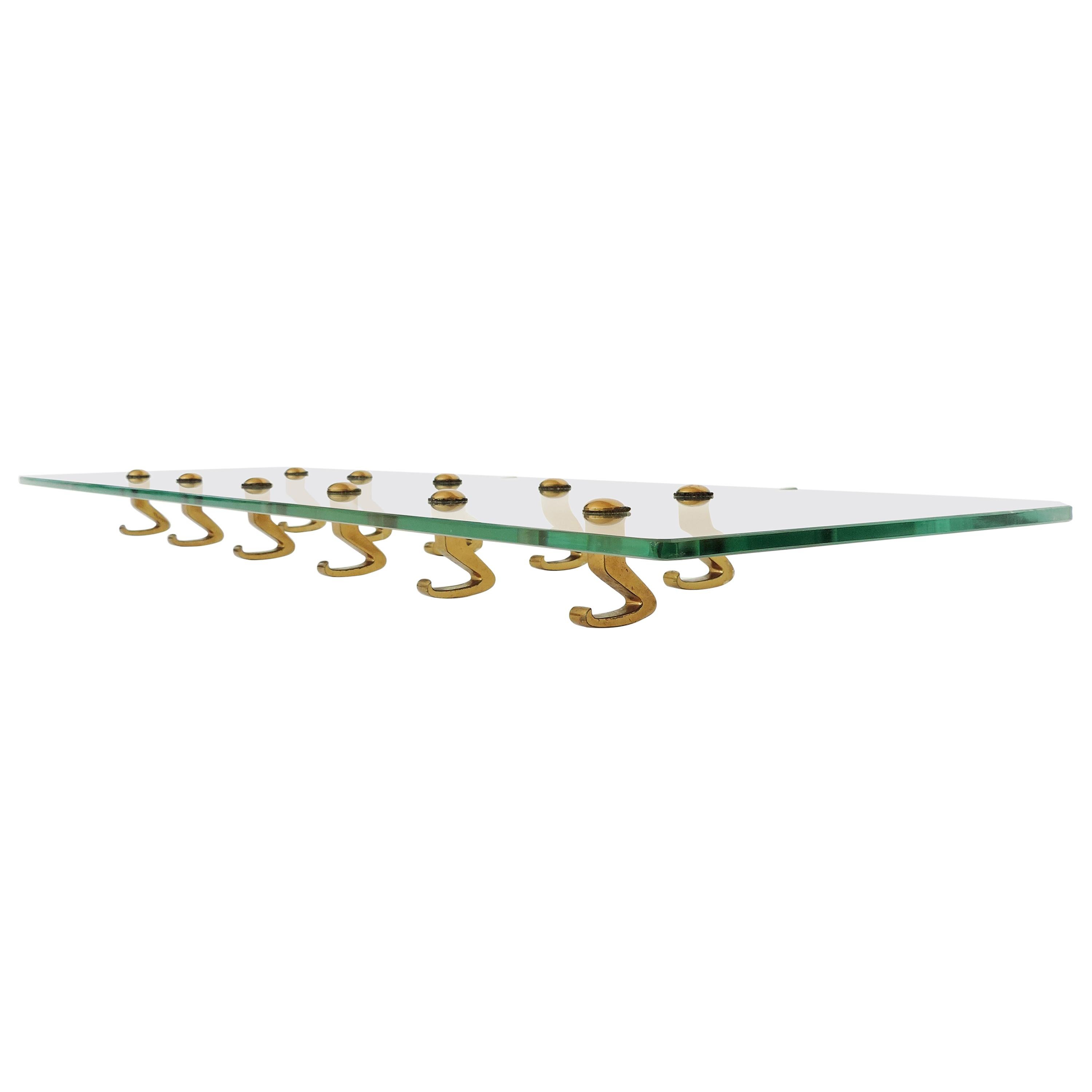 Osvaldo Borsani Wall Coat Hanger in Glass and Brass, Italy, 1950s For Sale