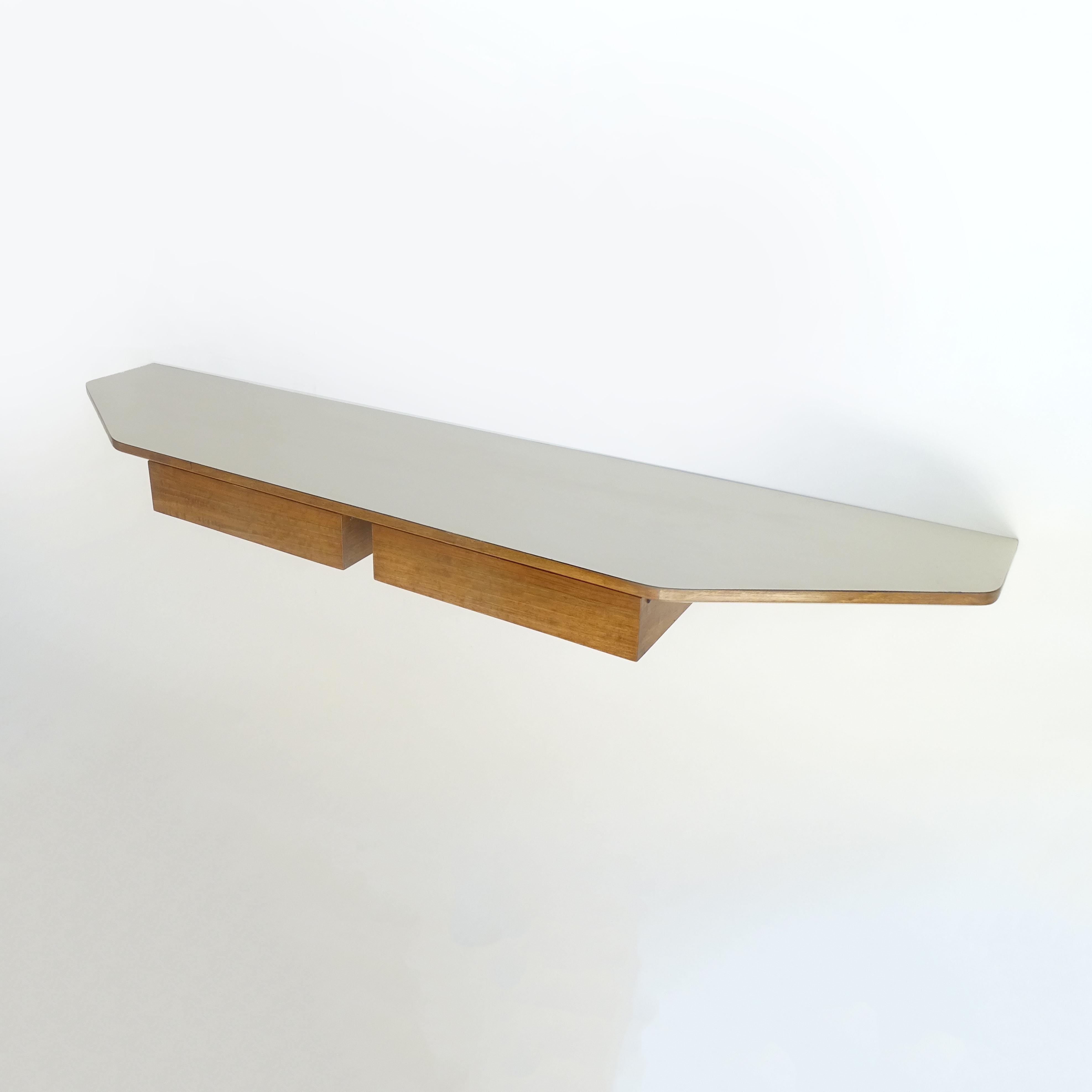 Mid-20th Century Osvaldo Borsani wall console in wood and formica top, Italy 1950s For Sale