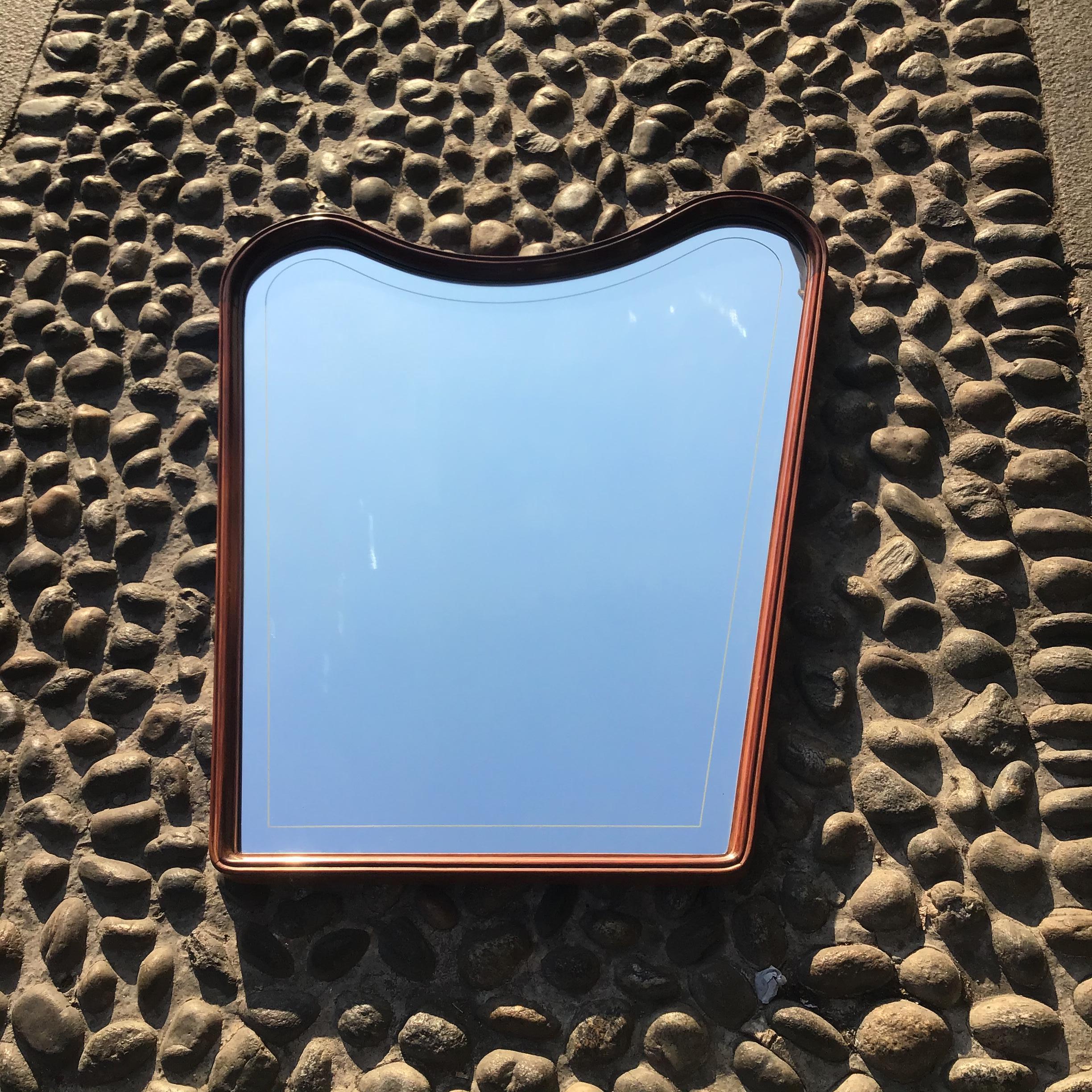 Osvaldo Borsani Wall Mirror Wood Glass, 1950, Italy  For Sale 2