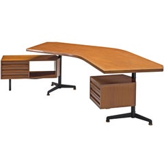 Vintage Osvaldo Borsani Wooden 'Boomerang' Desk