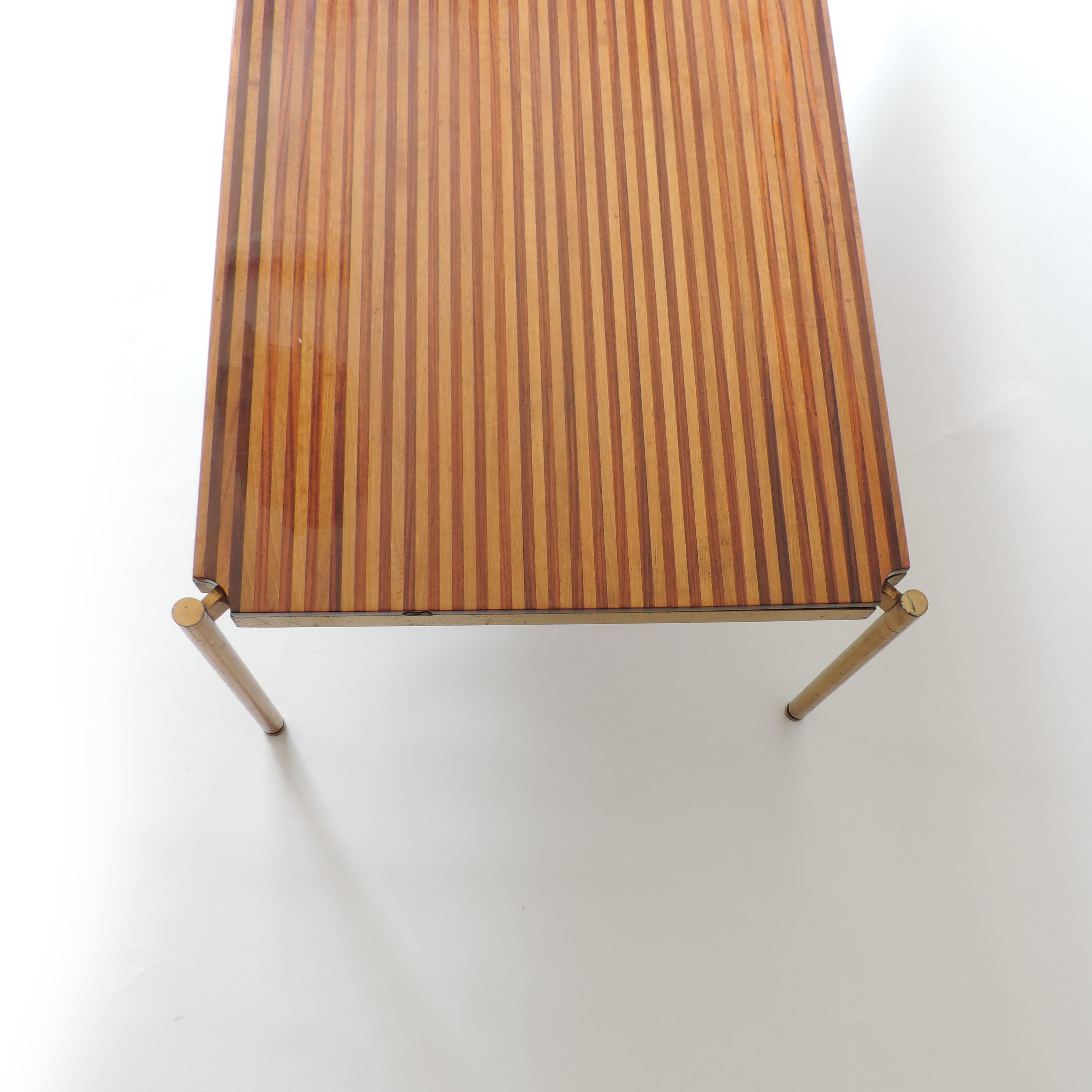 Osvaldo Borsani wooden stripes top and brass coffee table for Tecno, Italy, 1950s.