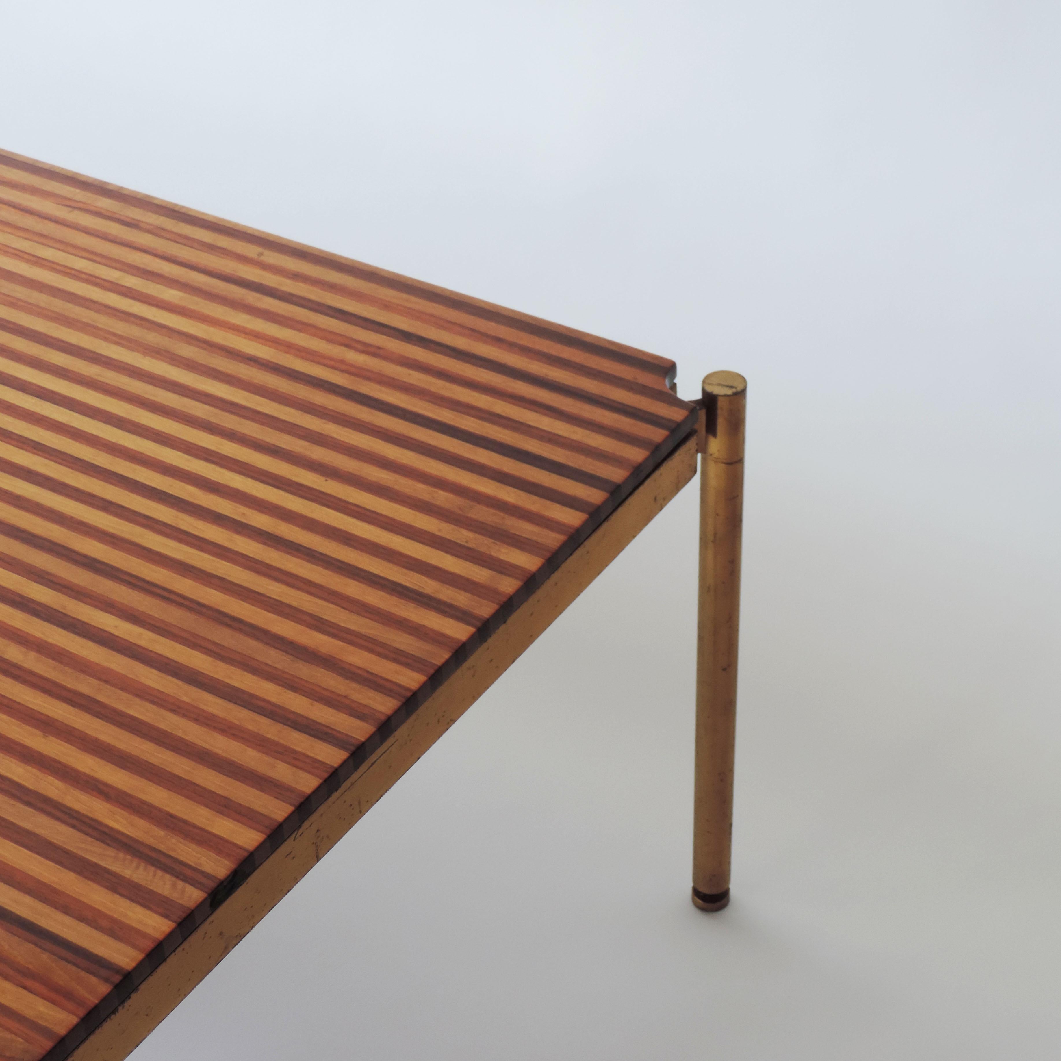 Osvaldo Borsani Wooden Stripes Top and Brass Coffee Table for Tecno, Italy 1950s For Sale 2
