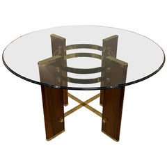 Osvaldo Borsini Round Glass Top Dining Table, Italy, Midcentury