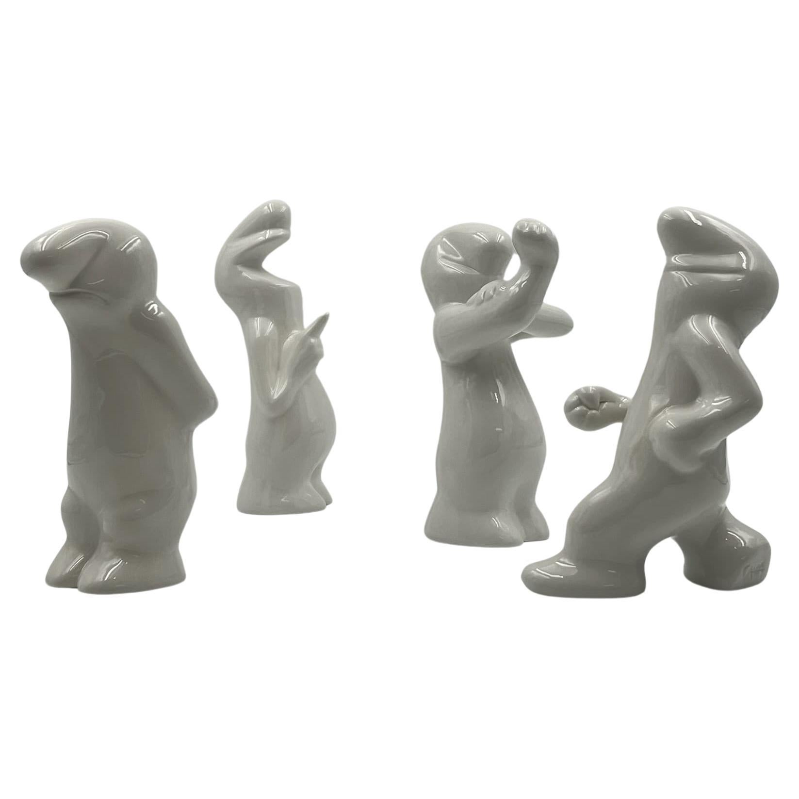 Osvaldo Cavandoli 'La Linea' - Pop Art 1960s - Set of Four Ceramic Figurines