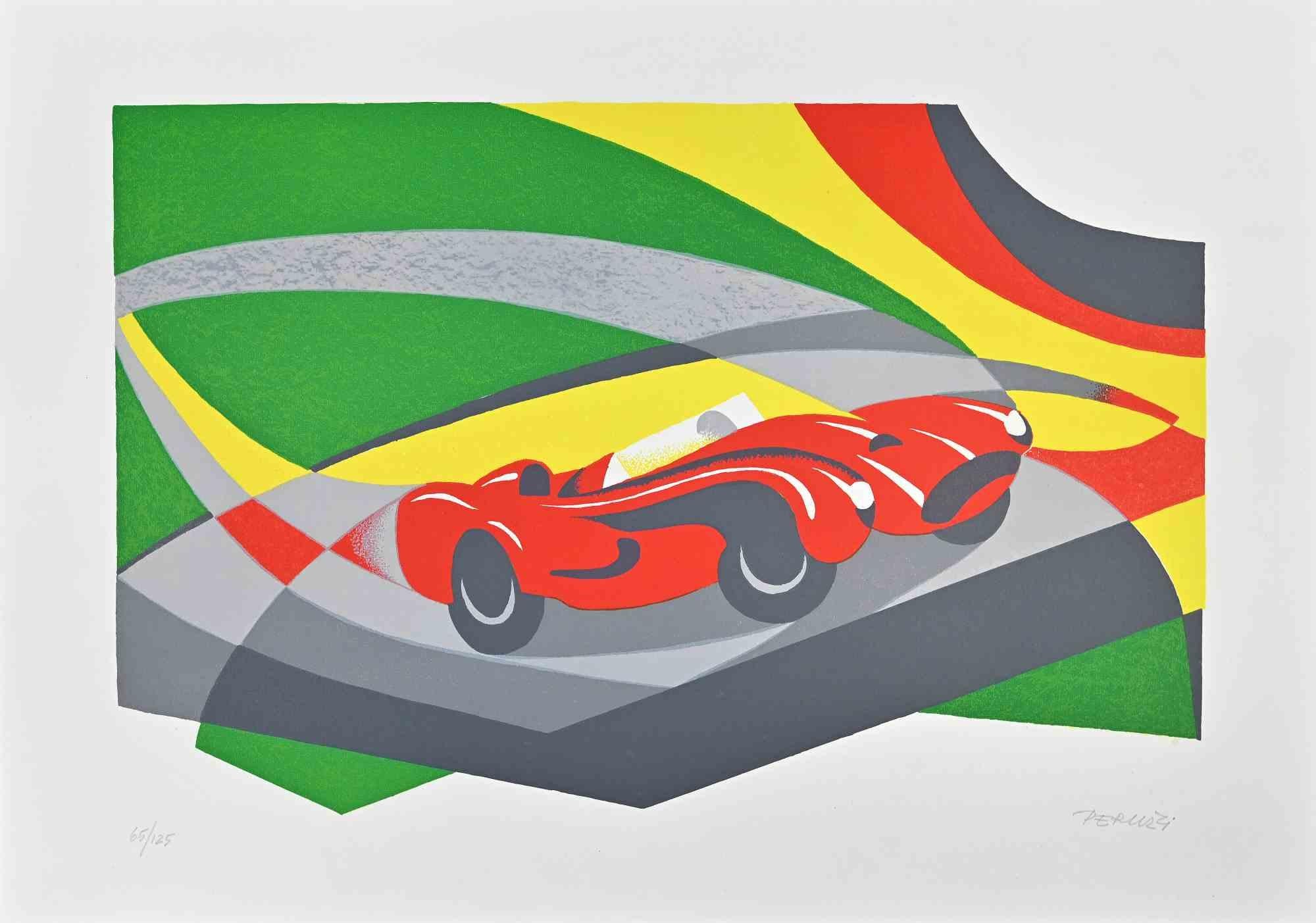 Ferrari Testarossa is an original artwork realized by  Osvaldo Peruzzi in 1988 .

Mixed colored lithograph.

Hand-signed by the artist on the lower right. Numbered on the lower left margin 65/125.

Good conditions.

Osvaldo Peruzzi   (Milan, 1907 -
