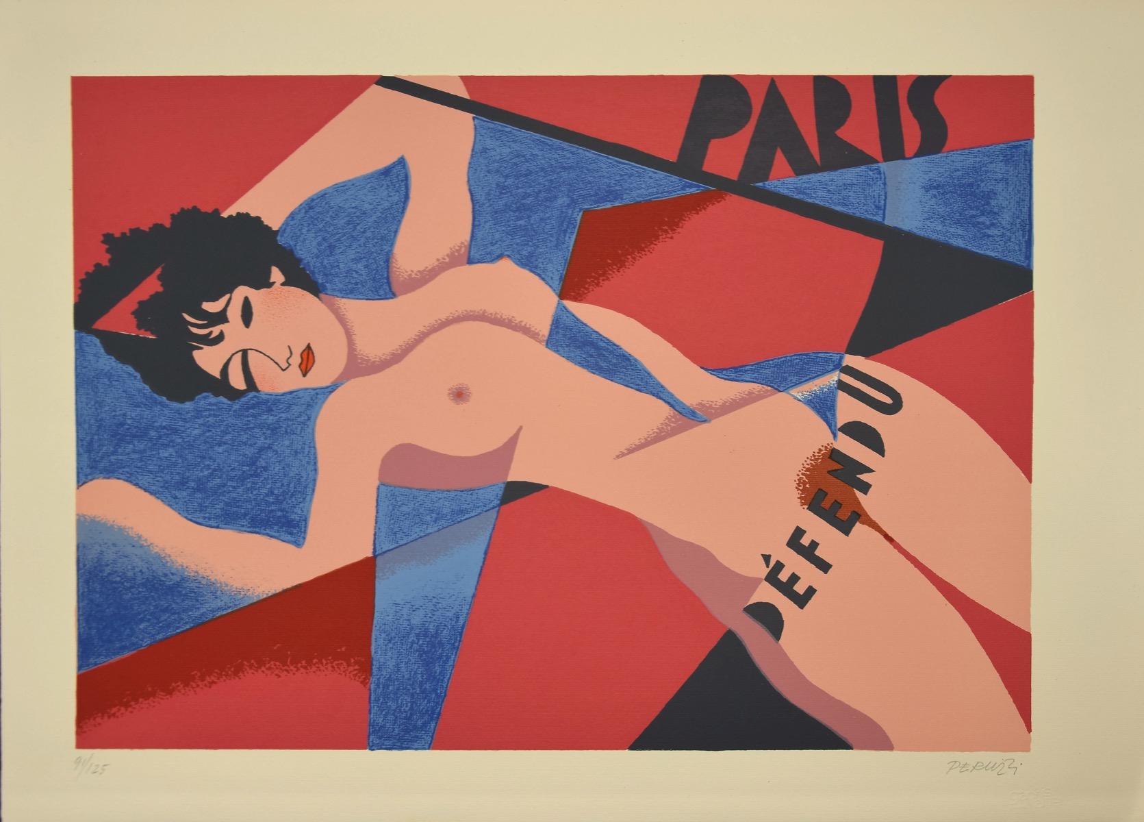 Nude of Woman - Original Lithograph by Osvaldo Peruzzi - 1988