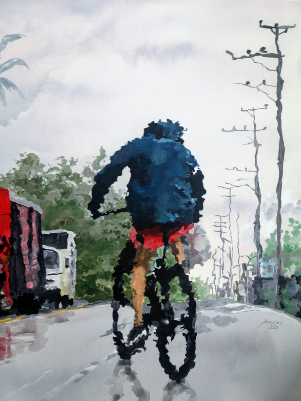 “Rainy Sunday”, 2021, Canvas, Acrylic Paint - Gray Landscape Painting by Osvaldo Sequeira
