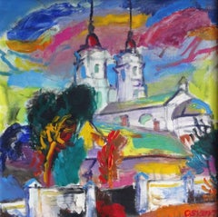Brillante y colorida Iglesia de Santa María en Daugavpils. 2009, lienzo, acrílico, 50x50cm