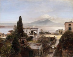 Vista della Baia di Napoli con il Vesuvio, al tramonto