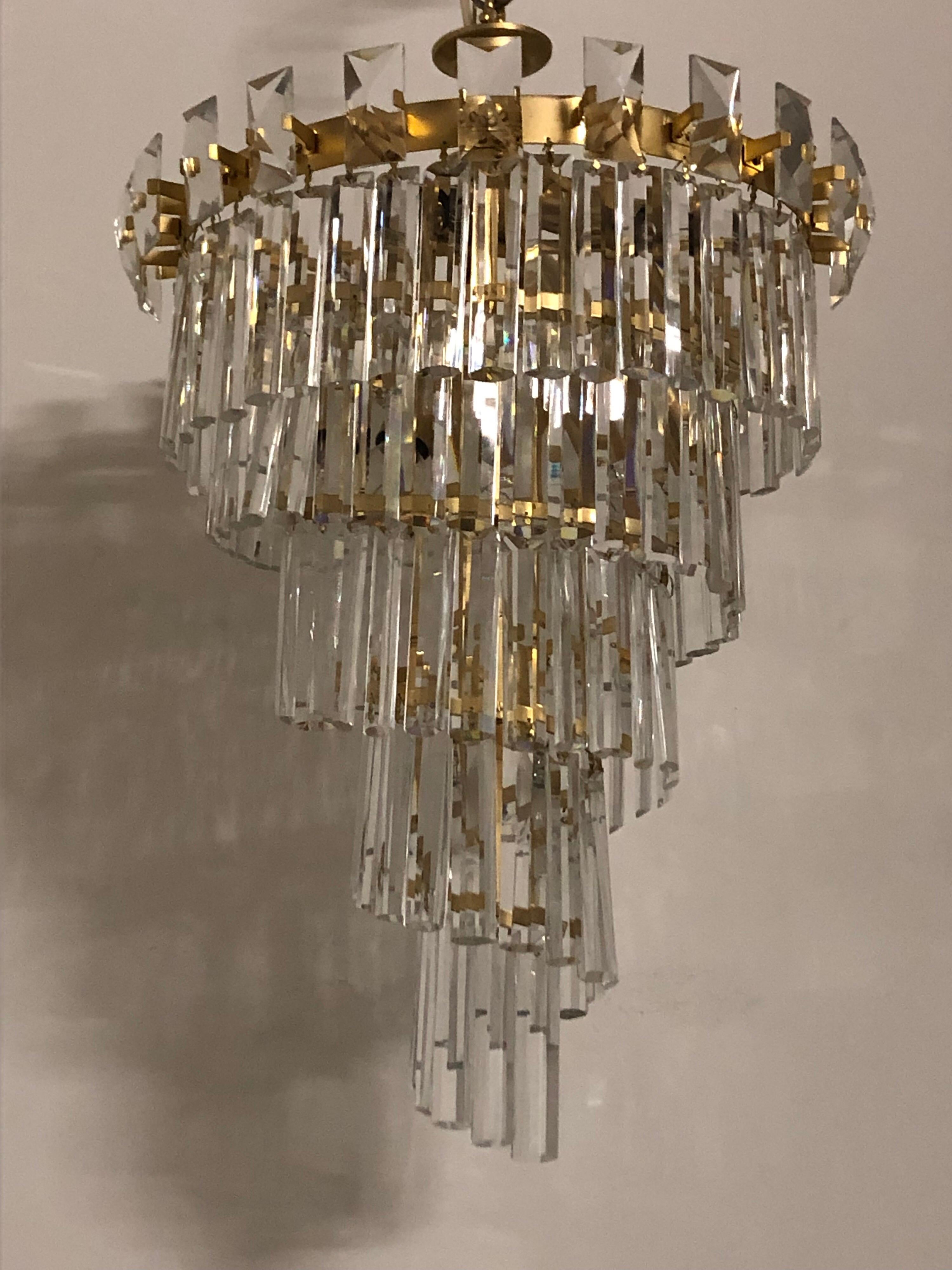 Oswald Haerdtl & Lobmeyr Crystal and Gilt Brass Chandelier, Austria, circa 1950s 5