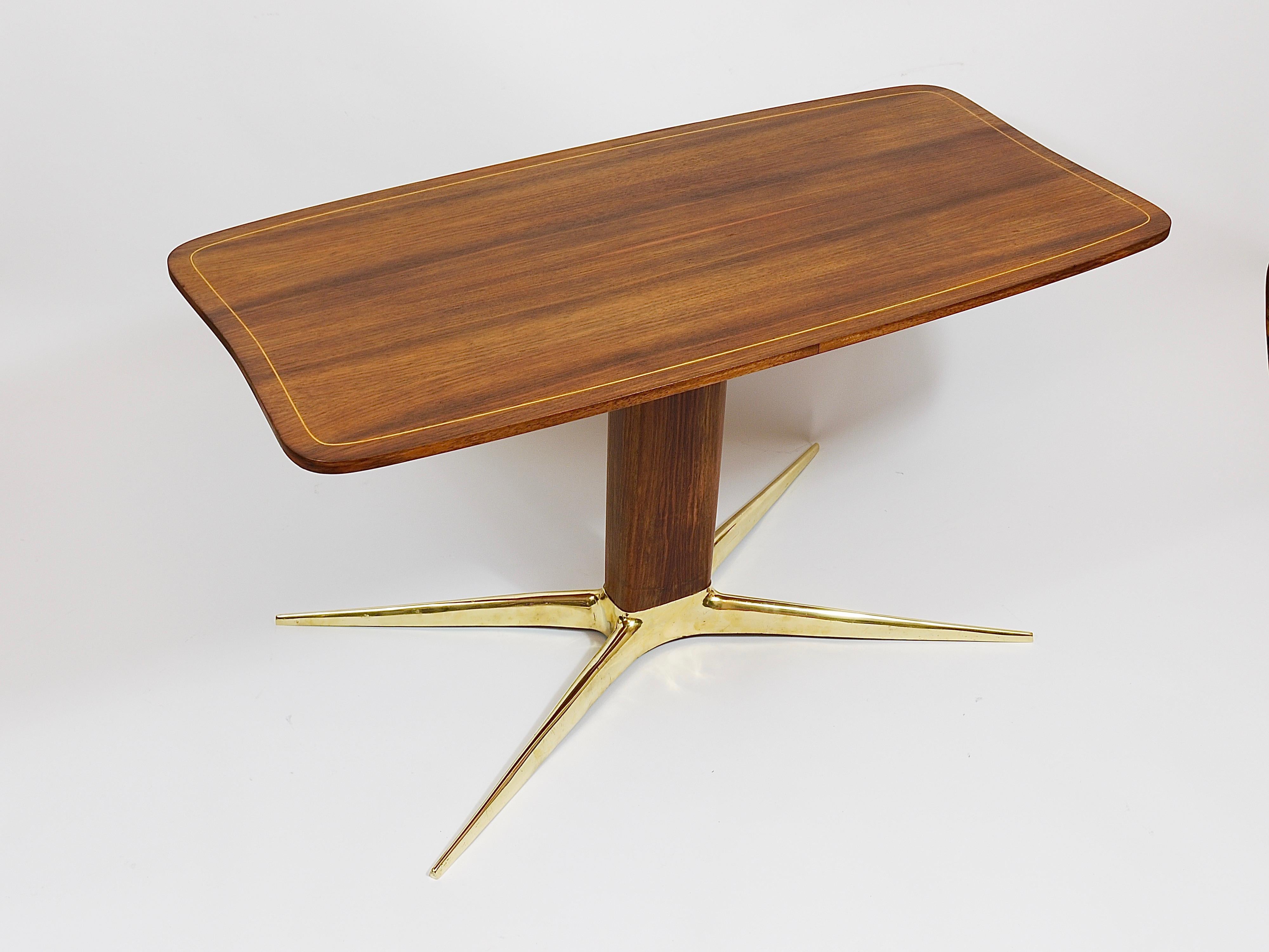 Polished Oswald Haerdtl x Hagenauer Vienna Brass & Walnut Coffee Table, Austria, 1950s For Sale