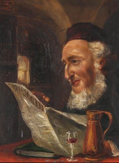 Oswald Hubert - Early 20th Century Oil, Rabbi Reading