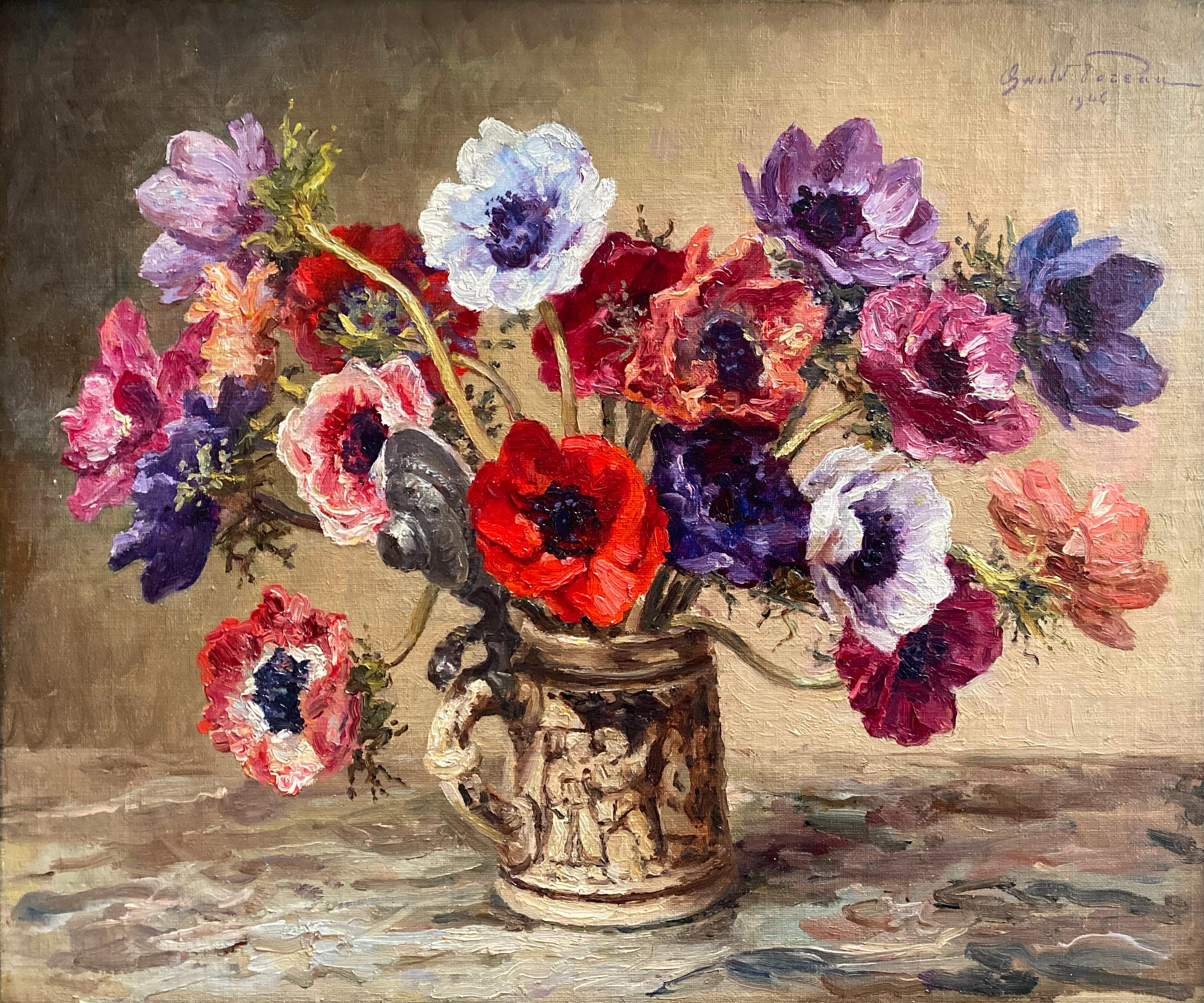 Oswald Poreau, Brussels 1877 -  1955 Waterloo, Belgian Painter,  ‘Anemones’ For Sale 1