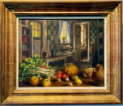 Romantic oil painting of a kitchen interior with a still-life - 1950 s waterloo